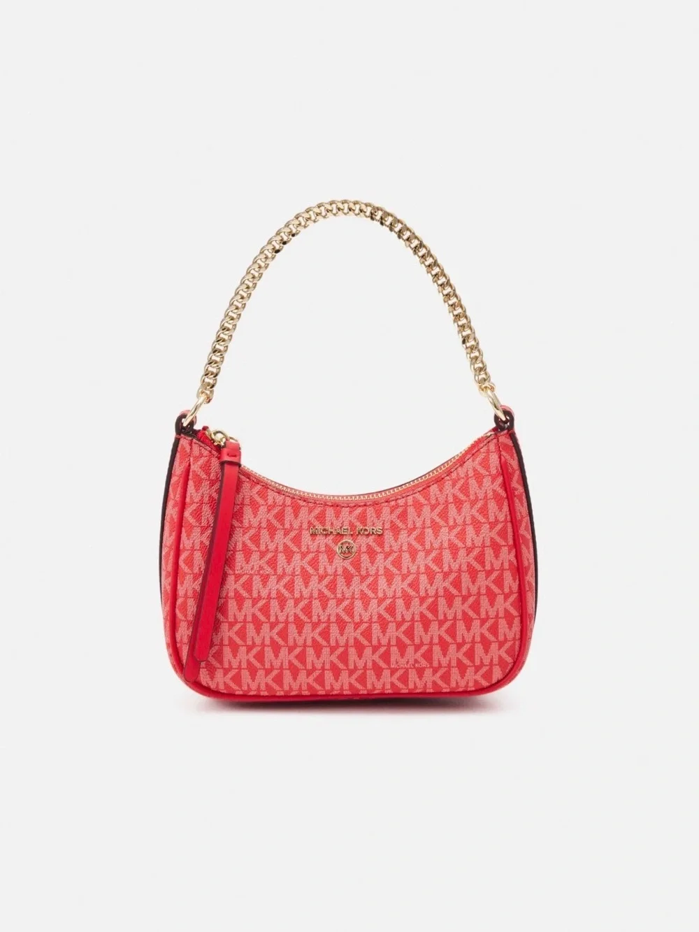 💯% Auethentic Michael Kors Coral Red MK Monogram Hobo with Gold Chain